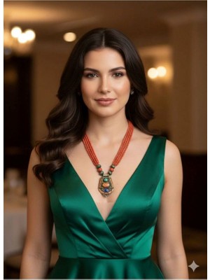 Eski Yeni Antik Doğal Taşlı Kolye Mercan ,turkuaz , Akik Taşlı