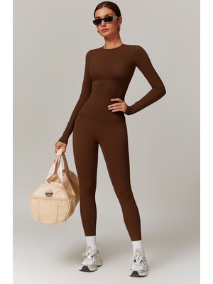 Yuna Sport Kadın Yüksek Bel Toparlayıcı Spor Tayt ve Uzun Kollu Spor Üst Spor Takımı