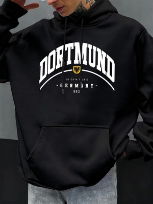 Dortmund Almanya Mektup Desen Sonbahar Hoody Erkekler Rahat Büyük Boy Kapüşonlular Moda Polar