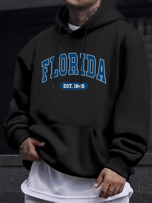 Florida Est 1845 Mektup Yaratıcı Baskı Erkek Polar Giyim Sonbahar Günlük Eşofman Temel Spor K