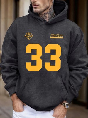 Legend Boston Number 33 Baskılı Polar Sonbahar Tişörtü Erkek Sokak Giyimi Tüm Maçlara Uygun S