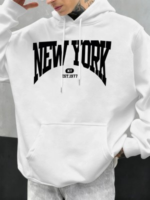 New York Göz Alıcı Mektup Tasarım Erkek Kapüşonlular Hip Hop Hoody Rahat Polar Yumuşak Spor S