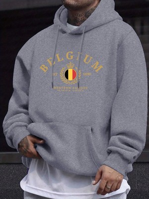 Belçika Batı Avrupa Est 1830 Baskılar Man Street Tops Sonbahar Günlük Kapüşonlu Üst Spor Bol