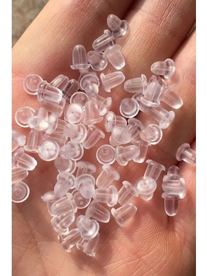 Boncukcu Abla 100 Adet(50 Çift) Silikon Küpe Arkalığı, Küpe Pistonu, Küpe Arkası 6x5 mm