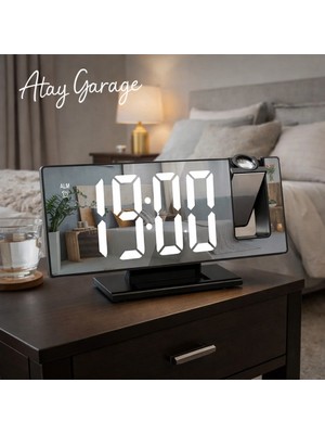 Atay Garage LED Yansıtmalı Masaüstü Dijital Saa – Ayna Ekran, Projeksiyonlu, Alarmlı
