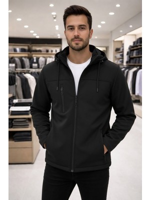 Erkek Çıkarılabilir Kapüşonlu, Rüzgar ve Yağmura Dayanıklı Softshell Mont
