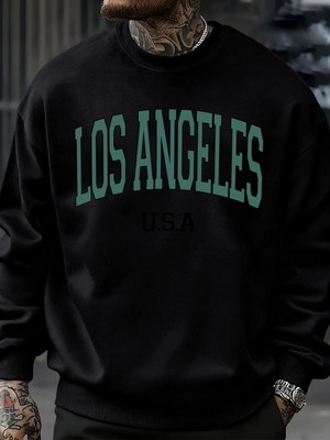 Los Angeles Abd Mektup Desenli Erkekler Kazak Günlük Büyük Beden Spor Giyim Her Şeyle Uyumlu