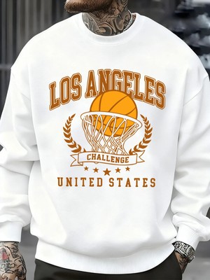 Los Angeles Basketbol Mücadelesi Baskılı Sweatshirt Erkek Retro Hip Hop Kıyafetleri Günlük Ka