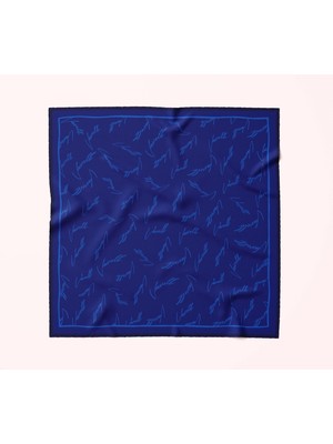 Vavelli Imza Desen Mavi Twill Ipek Eşarp