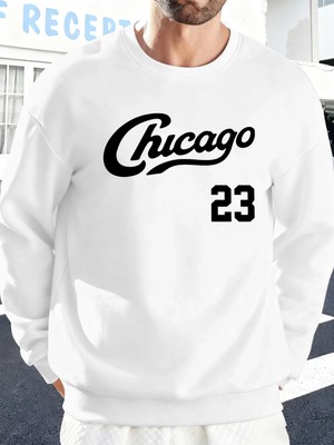 Chicago Number 23 Baskı Spor Temelleri Sokak Giyimi Erkek Günlük Moda Kazak Büyük Beden Bol K