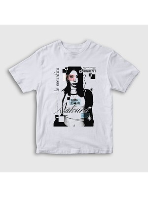 Presmono Unisex Çocuk Beyaz Sakura Spaghetti Le Sserafim T-Shirt
