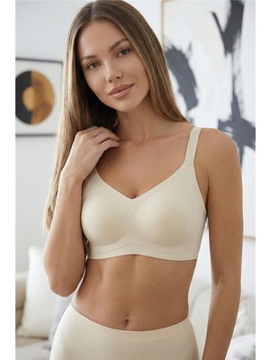 Pijama Evi Krem Silkair Blush V-Neck Balensiz Sütyen – Geniş Askılı, Iz Yapmayan