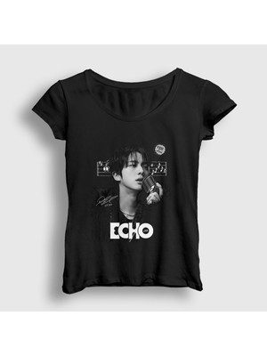 Presmono Kadın Siyah Sign Echo Kim Seok Jin Bts T-Shirt