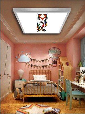Gökyüzü Panel Baykuş, Genç Odası AVIZE-30CMX30CM KARE-24WATT LED-6500 K(BEYAZ)-15-20M2 Alan Homojen Aydınlatma-