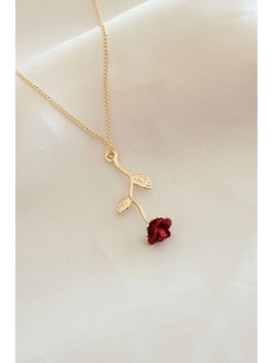 Shoplet Buğz Kırmızı Gül Figürlü Kolye