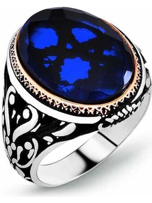 Fumeyabi Gümüş Parlament Mavisi Zirkon Taşlı Erkek Yüzük