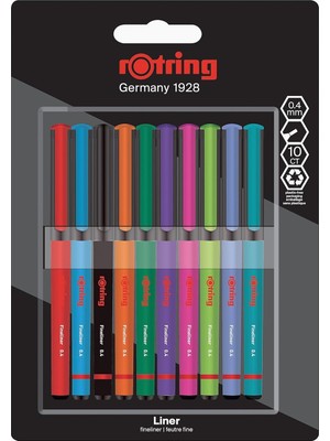 Hype Store Rotring Fineliner, Ince Keçe Uçlu Kalem 0.4 Mm, 10'lu Paket, Karışık Renkler