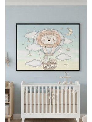 Safir Design Bebek Odası Tablo, Tatlı Rüyalar Temalı Hayvan Figürlü Çerçeveli Tablo, Çocuk Odası Tablo