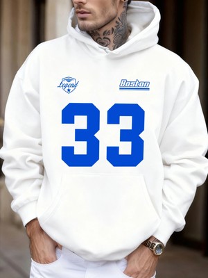 Legend Boston Number 33 Baskılı Polar Sonbahar Tişörtü Erkek Sokak Giyimi Tüm Maçlara Uygun S