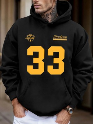 Legend Boston Number 33 Baskılı Polar Sonbahar Tişörtü Erkek Sokak Giyimi Tüm Maçlara Uygun S
