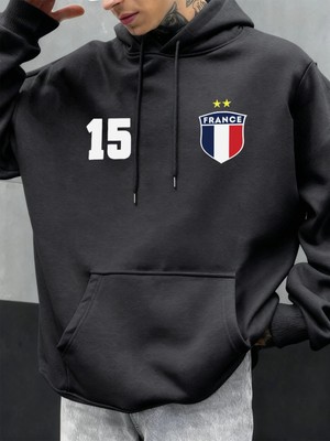 Numarası 15 Fransa Baskı Erkekler Hoodie Vintage Sonbahar Streetwear Rahat Gevşek Hoody Polar
