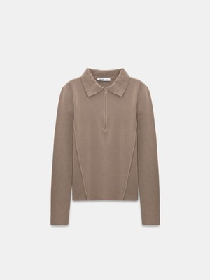 Dilvin 10862 Kaşmir Karışımlı Fermuarlı Kazak-Koyu Vizon