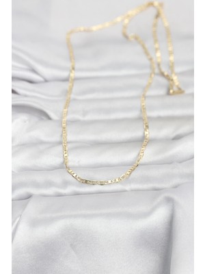 Bsre 14K Gold Renk Lazerli Yassı Zincirli 60 cm Kadın Kolye (Cm)