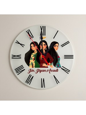Zerya Jin Jiyan Azadi Kadın Motifli Roma Rakamlı Duvar Saati