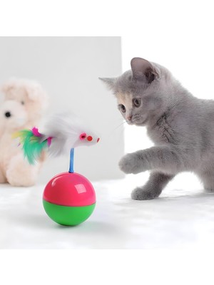 Hype Store Kanji Kedi Oyun Topu Tüylü Fareli Hacı Yatmaz Eğitici Yavru Kedi Fare Kovalama Oyuncağı - Devrilmeye