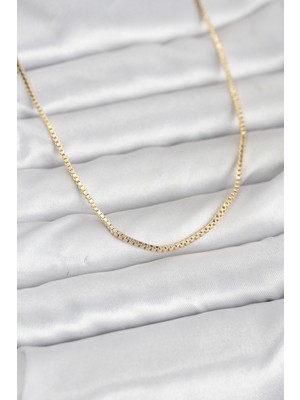 Nacario cm 14K Gold Renk Kare Zincirli Model 60 cm Kadın Kolye