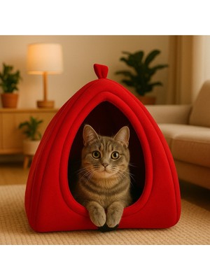 Be Active Kedi Mağarası Siyah Polar Kedi ve Köpek Yatağı Yumuşak ve Sıcak Evcil Hayvan Yatak Minderi