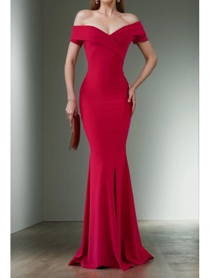 Kadın Dalgıç Kumaş Kayık Yaka ve Dekolte Detaylı Elbise