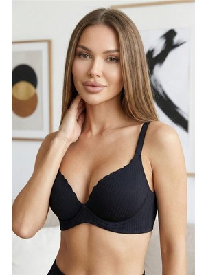 Siyah Ribfit Balensiz Rib Dokulu Sütyen – Toparlayıcı, Ayarlanabilir Askı