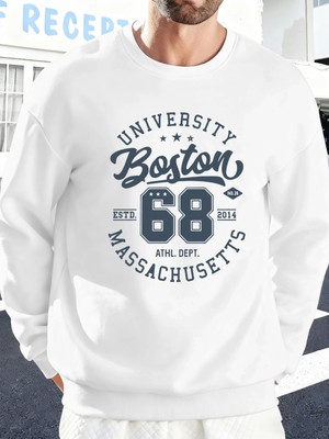 Üniversite Boston Massachusetts Baskılı Erkek Tişörtü Spor Bol Giysiler Yumuşak Rahat Kazakla