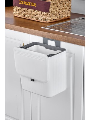Mutfak Dolap Askılı ve Tezgah Üstü, Fonksiyonel Kapaklı 15 Lt Çöp Kovası