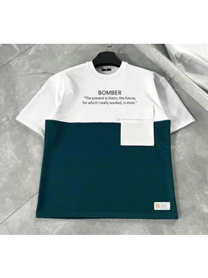 ModaSize Unisex Torba Cep Detaylı Parçalı T-Shirt - Lacivert