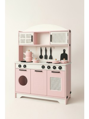 Hedefixtoys Pembe Oyuncak Mutfak (ÇAYDANLIK/TENCERE/TAVA SETİ DAHİL) ve 1 LED Aydınlatma