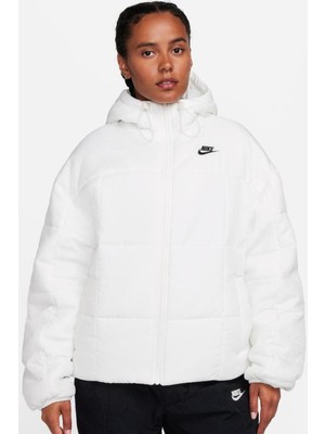 Nike Therma-Fit Classic Puffer Kadın Beyaz Bol Kesim Mont