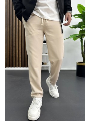 Edwox Erkek Düz Jogger Pantolon Krem EDW451