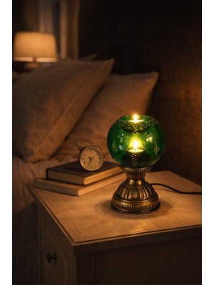Cam Küre Masa Üstü Lamba ve Mumluk – Dekoratif Ortam Aydınlatması – 29 cm