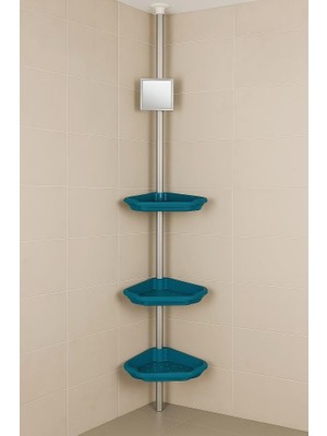 Hype Store Sabanbanyo Köşe Rafı Mavi – 3 Katlı Plastik Raf ve Alüminyum Direkli Organizer