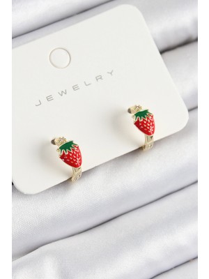 Kaia Life Pirinç Çilek Model Gold Renk Çocuk Küpe