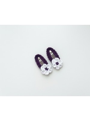 Winy Concept El Örgüsü Mor Zeminli Beyaz Papatya Çıt Çıt Toka Seti - 2’li Örgü Toka