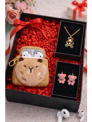 Pulinin Dükkanı Sevgililer Günü Özel Hediye Kutusu – Capybara Airpods Kılıfı & Çanta Charm,kolye ve Küpe Takı Seti