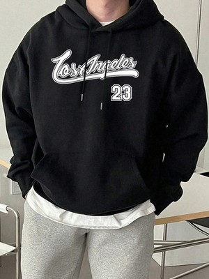 Los Angeles Number 23 Baskılı Üst Giyim Erkek Sokak Modası Günlük Kapüşonlu Üst Basit Rahat S