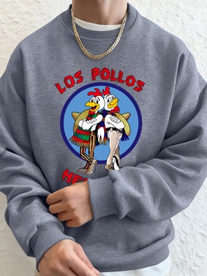 Los Pollos Hermanos Baskılı Erkek Kazak Kış Gevşek Kapüşonlular Spor Bisiklet Yaka Polar Sıca