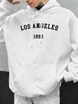 Los Angeles 1992 Mektup Tasarım Kapüşonlular Erkekler Sonbahar Moda Cep Hoody Rahat Polar Sok