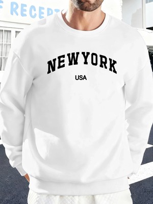 New York Abd Baskılı Erkekler Için O-Yaka Moda Kazakları Polar Sonbahar Sweatshirt Sokak Günl