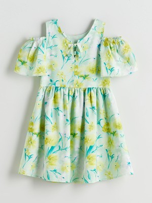 Lc Waikiki Yeni Sezon Bisiklet Yaka Çiçekli Kız Çocuk Elbise