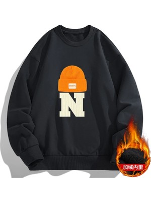 Erkek Yeni Sonbahar ve Kışlık Kazak Yuvarlak Boyun Baskılı Patchwork Moda Gevşek Mektup Çok Y